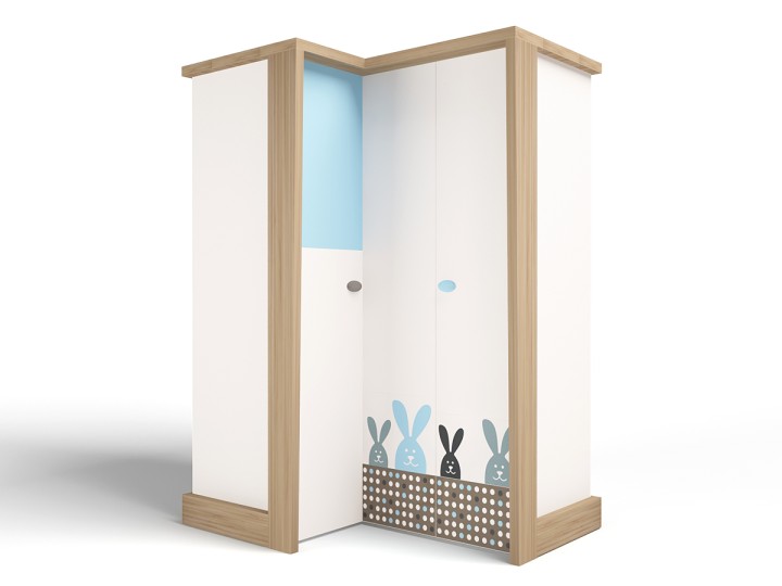 Шкаф угловой, гармошка Микс Банни голубой