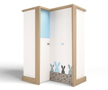 Шкаф угловой, гармошка MIX BUNNY голубой