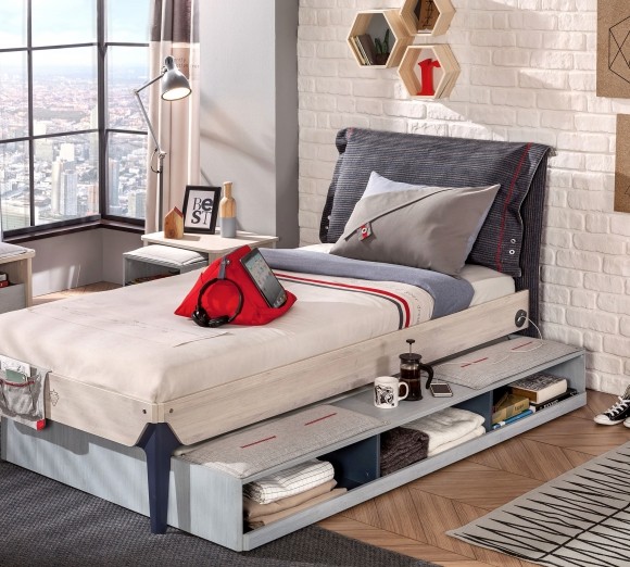 Кровать выдвижная с полочками "Trio" 190х90 см, T-1305