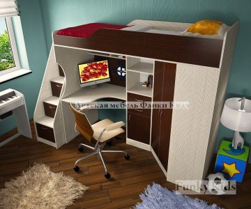 Кровать-чердак Фанки Кидз 7СВ + лестница комод 13/8СВ