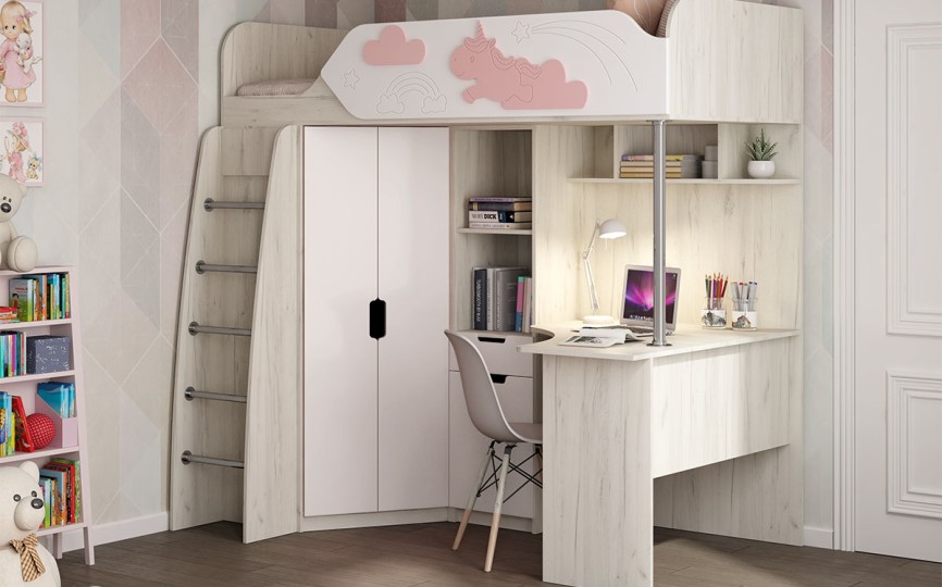 Кровать чердак ДН-85, Единорожек