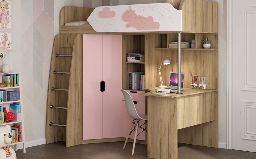 Кровать чердак ДН-85, Единорожек