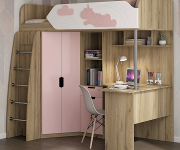 Кровать чердак ДН-85, Единорожек Кровать чердак ДН-85, Единорожек